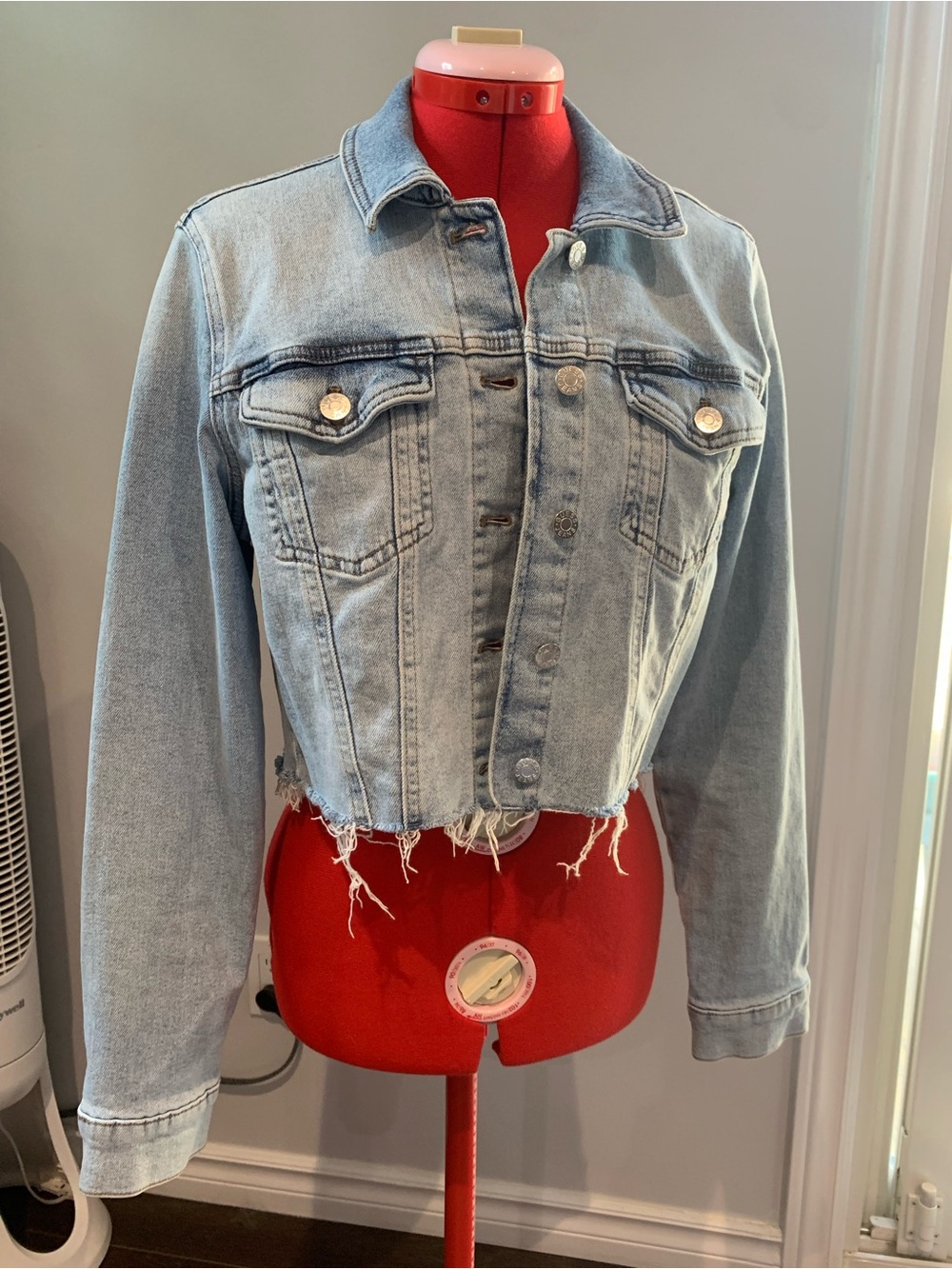 Guess Denim Jacket with Pink Logo - Light Blue
